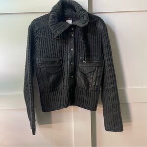 Morgan de toi Black and Gray Knit Jacket with Leather Accents